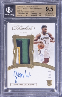 2019-20 Panini Flawless Vertical Patch Autographs Gold #22 Zion Williamson Signed Patch Rookie Card (#08/10) - BGS GEM MINT 9.5/BGS 9